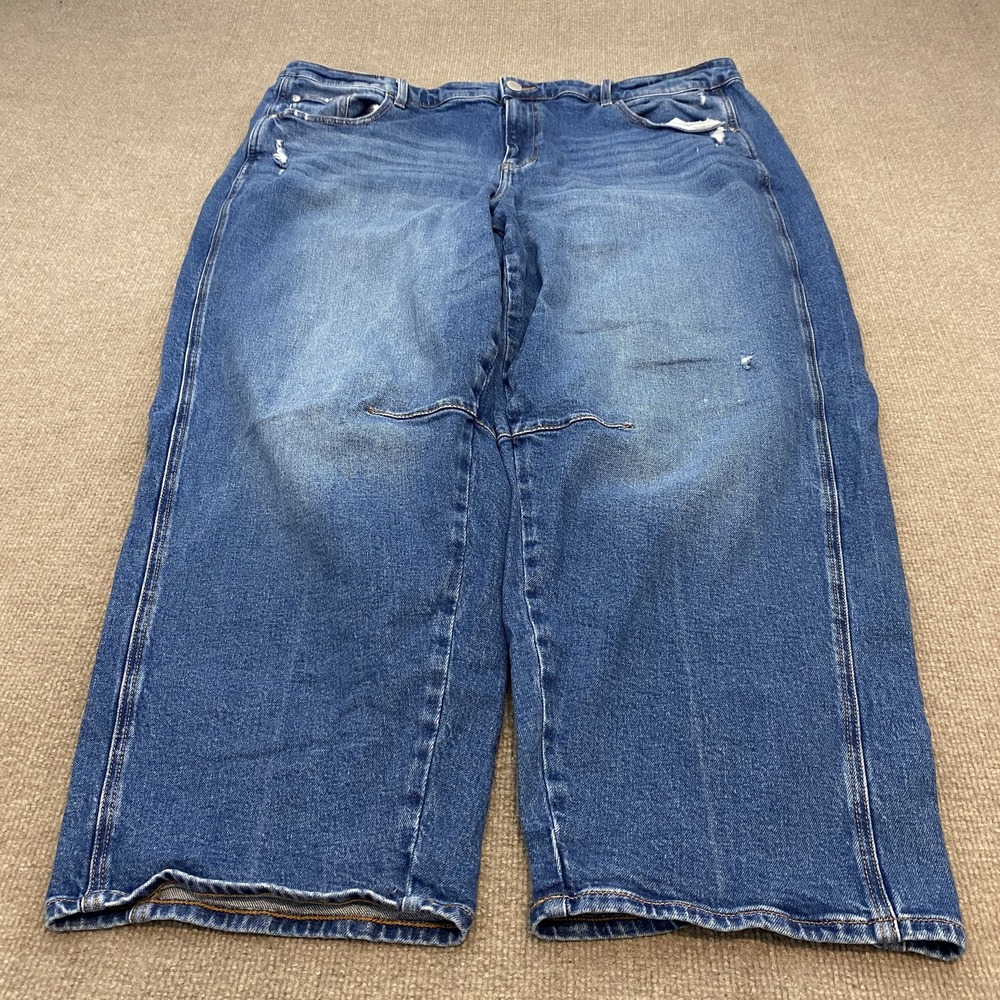 Lane Bryant Barrel Wide Leg Jeans Womens 24 Blue Med Wash Mid Rise Baggy Ankle